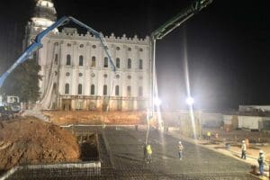 Delivering concrete for the St. George Temple Foundation